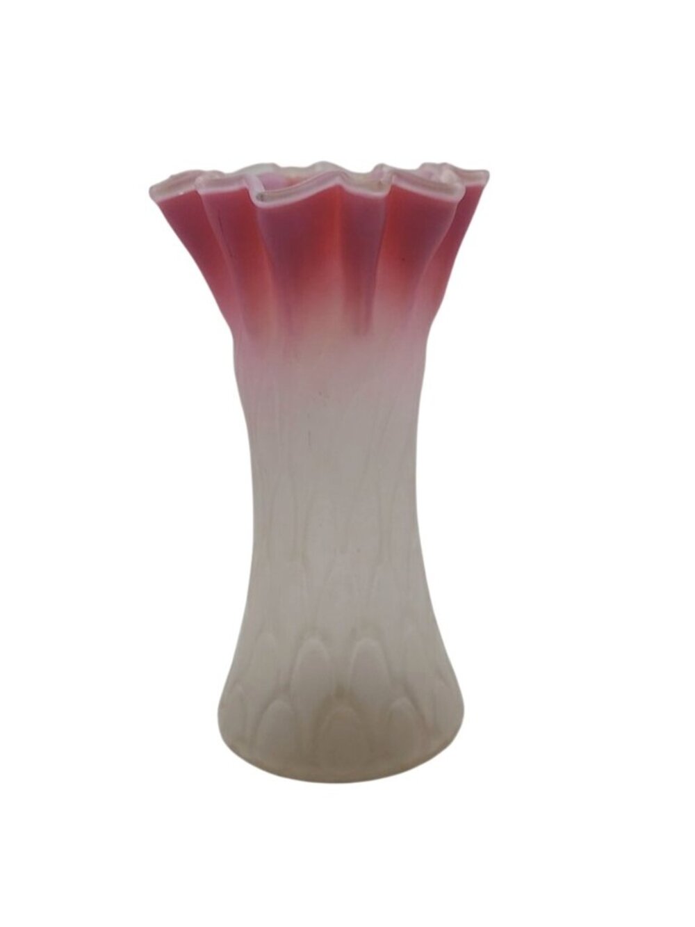 Mount Washington Pink White Satin Blown Glass Ruffled Vase Victorian Antique
